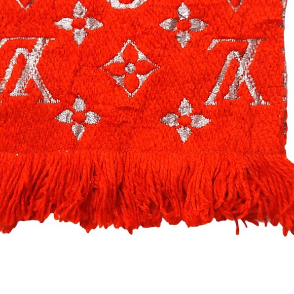 LOUIS VUITTON LV Classic Vintage Red & Metallic Silver Monogram Scarf VWT - Picture 7 of 14